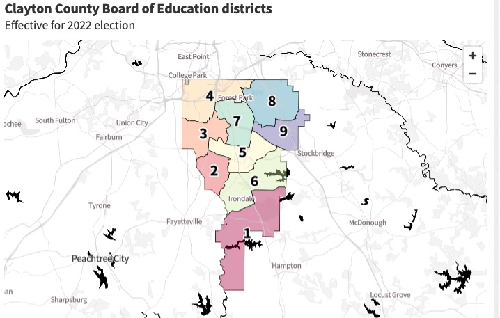 decorative thumbnail map of clayton county BOE districts