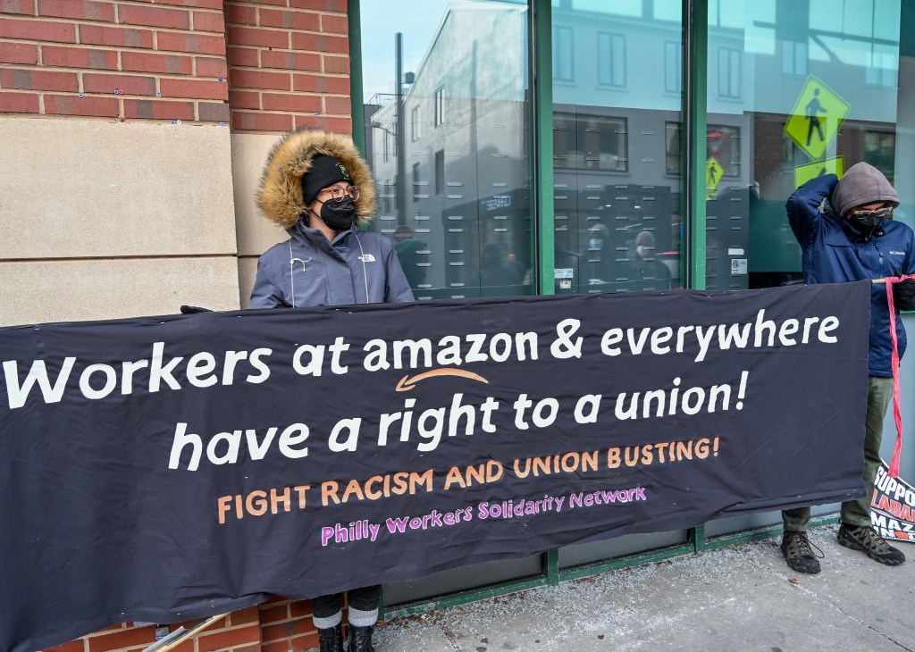 Workers at Amazon's Stone Mountain warehouse protesting conditions Atlanta Civic Circle