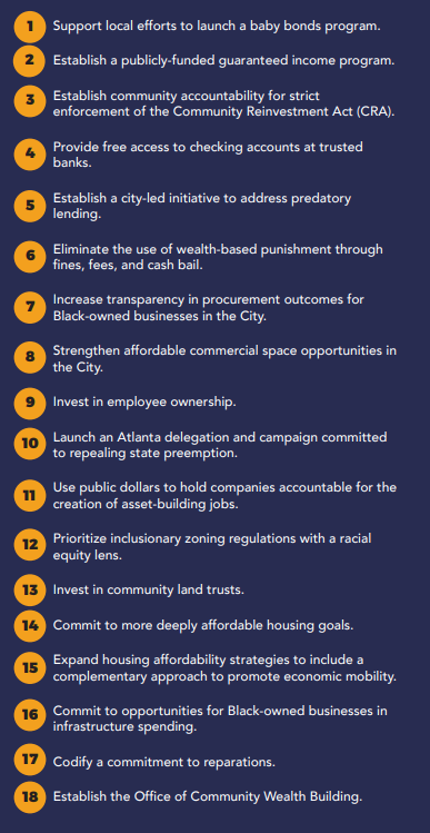 A list of the 18 recommendations and solutions found in the report