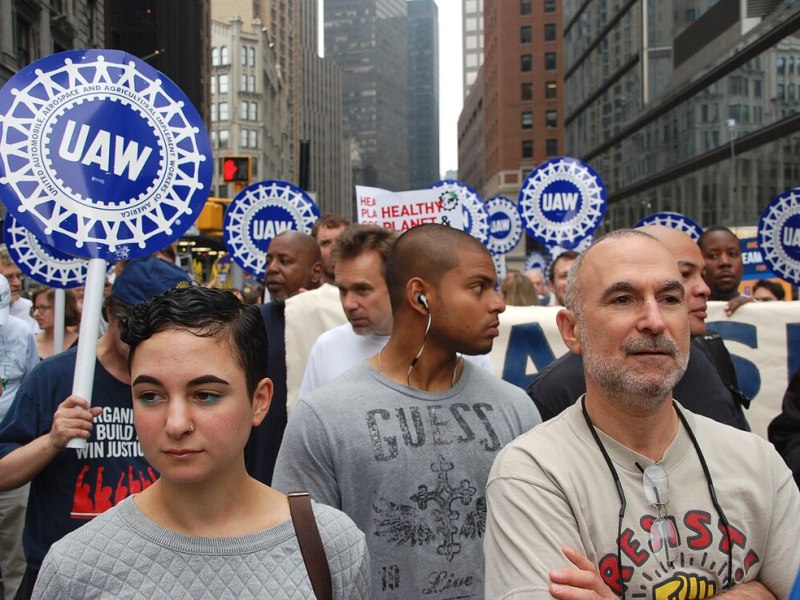 United Auto Workers members at a climate change protest