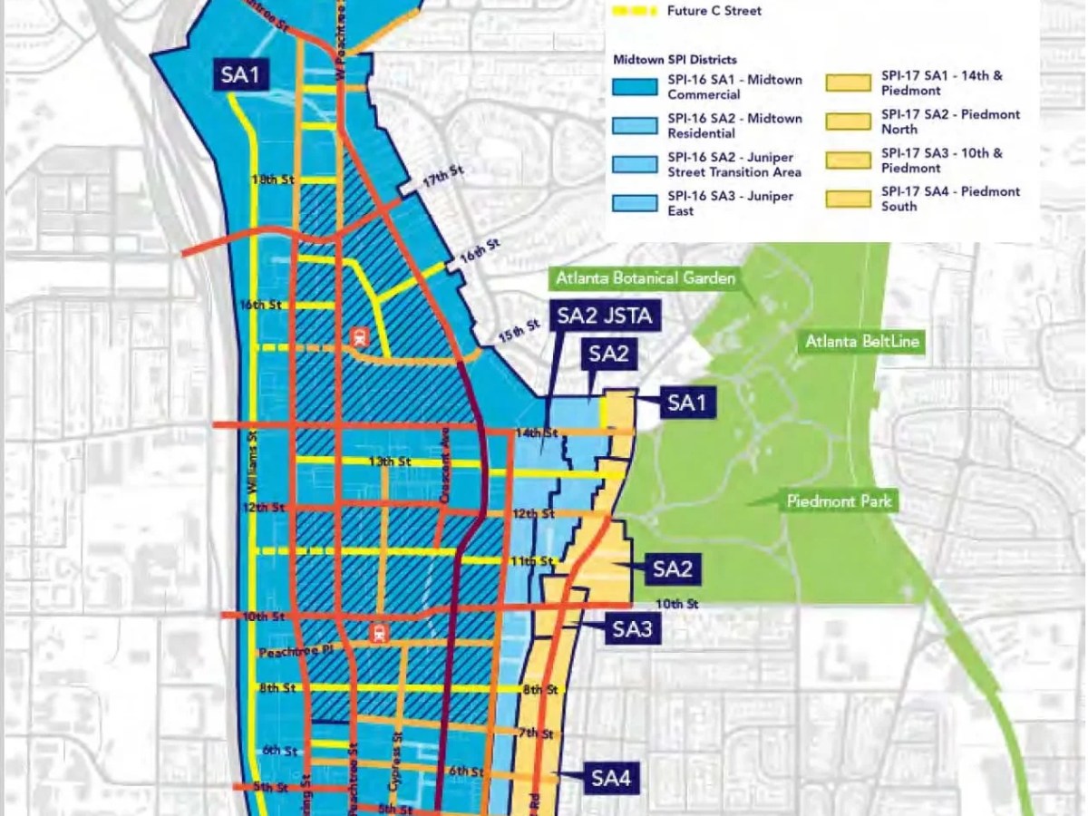 A map shows Midtown's special development districts, just east of the highway.