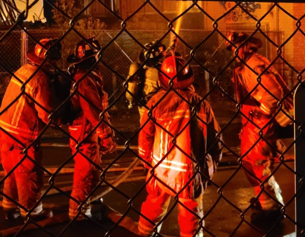 Atlanta firefighters during a union meeting